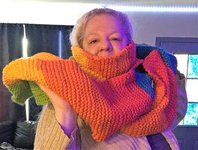 Hand Crocheted Oversized Rainbow Chunky Scarf, Cozy and Colorful